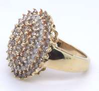 Attractive Yellow Gold Champagne and White Diamond Cluster Ring