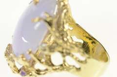 14K Yellow Gold Lavender Jade Diamond Ruby Tree Cocktail Ring