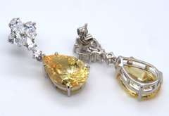 Sterling Silver Yellow and White Cubic Zirconia Dangle Earrings