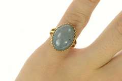 14K Yellow Gold Oval Pale Green Agate Ornate Cocktail Ring