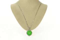 18K White Gold Jadeite Retro Ornate CZ Statement Chain Necklace