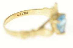 10K Yellow Gold Heart Blue Topaz Claddagh Irish Loyalty Ring
