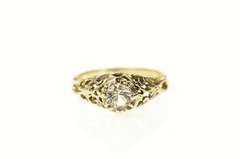 14K Yellow Gold Ornate Filigree CZ Retro Promise Engagement Ring