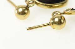 10K Yellow Gold Oval Black Onyx Pearl Accent Dangle Earrings