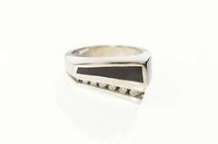 14K White Gold Diamond Black Onyx Squared Statement Ring