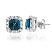 Sterling Silver 2.1 ct London Blue Topaz & 1/8 ct Diamond Stud Earrings