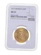 MS63 1917 Mexico 20 Pesos Gold - Graded NGC