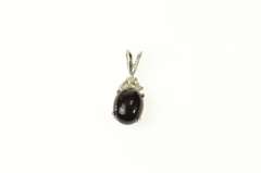 10K White Gold Oval Black Onyx Diamond Cluster Statement Pendant