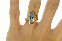14K Yellow Gold Pear Blue Topaz Diamond Accent Bypass Ring