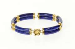 14K Yellow Gold Carved Lapis Lazuli Bar Chinese Happiness Bracelet