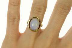 14K Yellow Gold Oval Lilac Jade Cabochon Retro Cocktail Ring