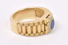 Lavish Lapiz Rolex Style Ring in 18K Yellow Gold