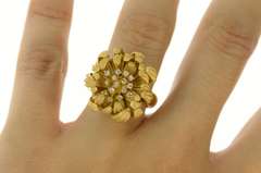 18K Yellow Gold 0.23 Ctw Diamond JY Designer Chrysanthemum Ring