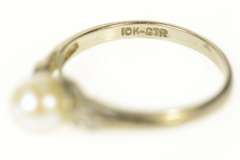 10K White Gold Pearl Diamond Accent Classic Statement Ring