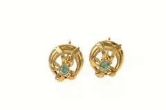 14K Yellow Gold 1940's Syn. Topaz Bow Ribbon Screw Back Earrings