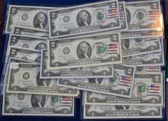 Lot Of 20 $2 Bills With Stamp And Postmark.