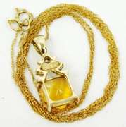 10K Cushion Cut Citrine Pendant & Chain