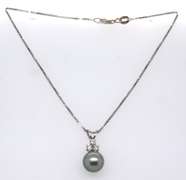 Great White Gold Black Pearl and Diamond Pendant on Chain