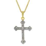 18k Gold over Silver Two-Toned Diamond Accent Cross Pendant