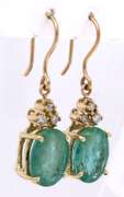Dreamy Yellow Gold Emerald and Diamond Dangle Earrings