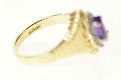 14K Yellow Gold Grooved Marquise Amethyst Diamond Halo Ring