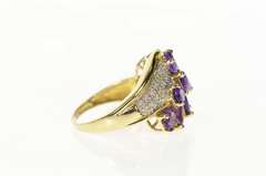 10K Yellow Gold Pear Amethyst Cluster Diamond Bypass Ring