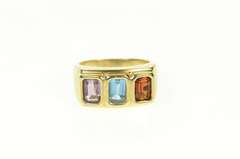 14K Yellow Gold Emerald Cut Garnet Blue Topaz Amethyst Band Ring