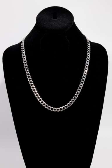 10K White Gold 7mm Curb Link Chain 22 Inch