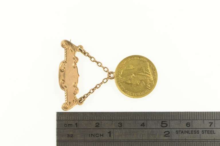 10K Yellow Gold 1894 Great Britain Gold Half Sovereign Coin Pin/Brooch