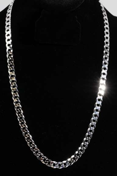 .925 Sterling Silver 8mm Super Flat Diamond Cut Curb Chain 24 Inches