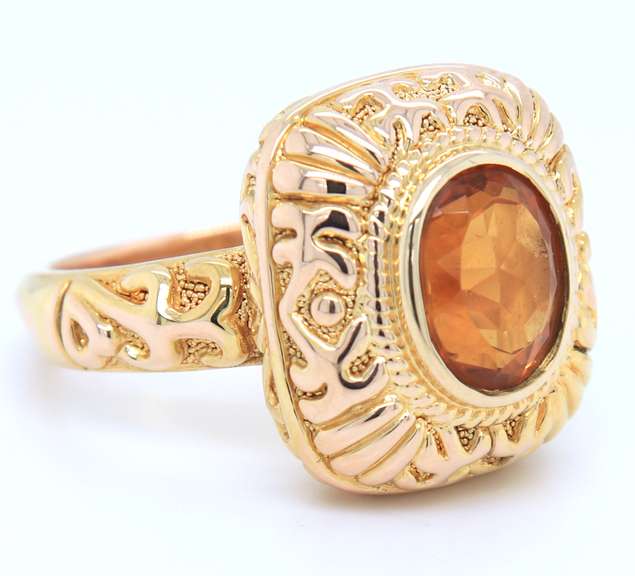 Elegant Yellow Gold Square Filigree Citrine Cocktail Ring