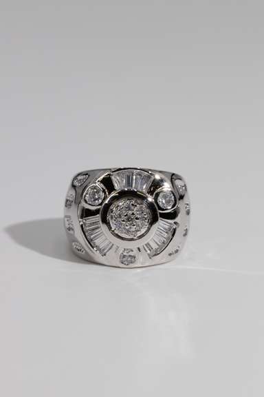 .925 Sterling Silver 20mm Clear CZ Men's Signet Ring Size 10