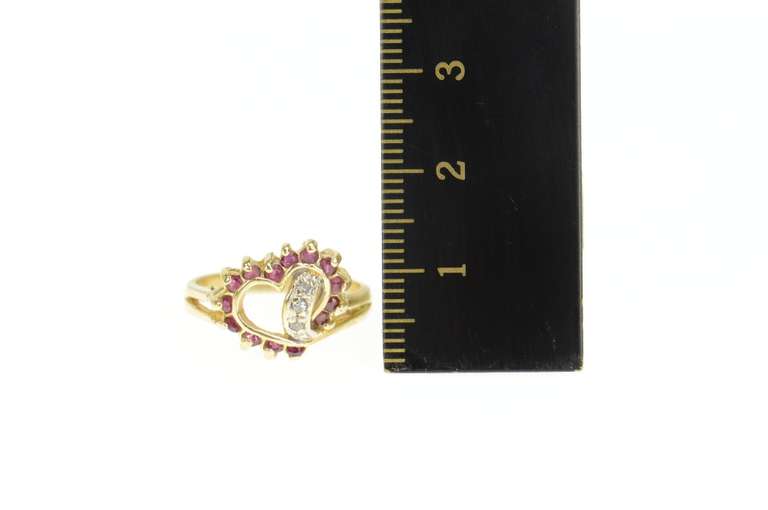 14K Yellow Gold Ruby Diamond Accent Heart Love Symbol Ring