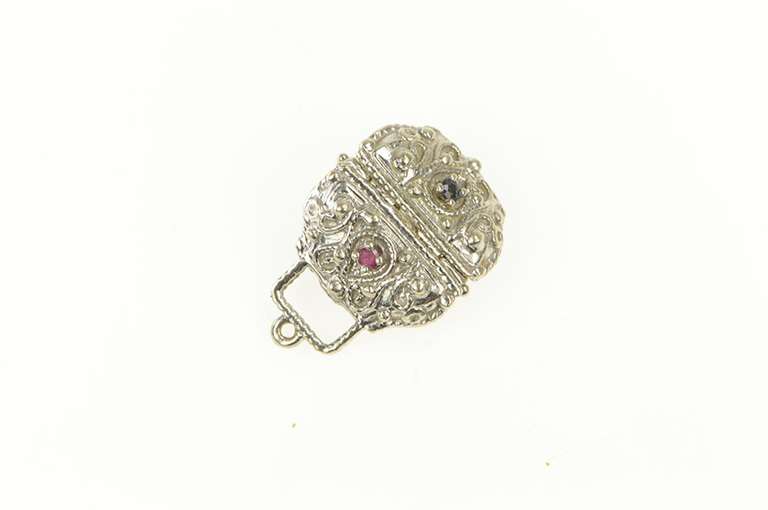 14K White Gold Sapphire Diamond Locket Purse Hand Bag Charm/Pendant