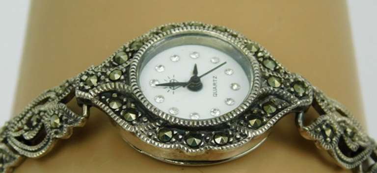 Sterling Silver Marcasite Watch, Runs