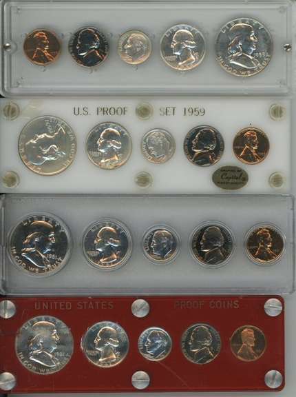 2 1959 & 2 1962 US Silver Proof Sets in holder