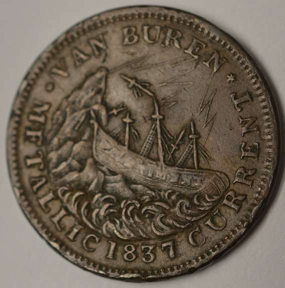 1841 Webster/Van Buren Ship Hard Times Token HT-20B, Circulated