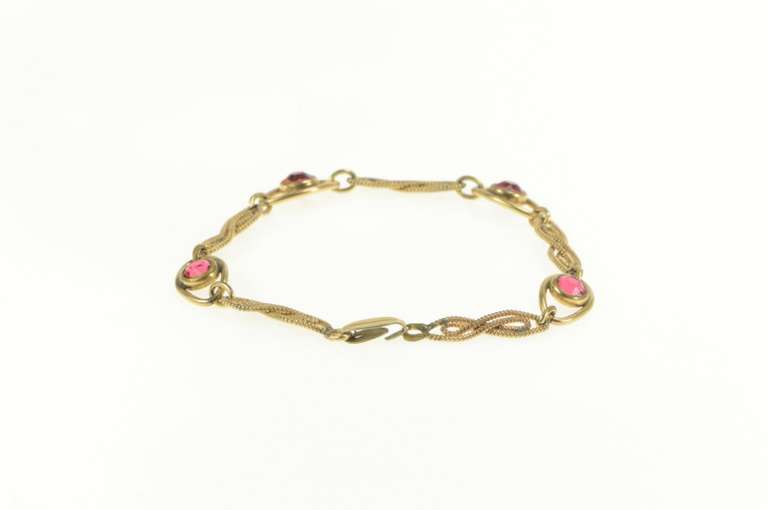 Gold Filled Ornate Retro Sim. Ruby Ornate Twist Link Bracelet