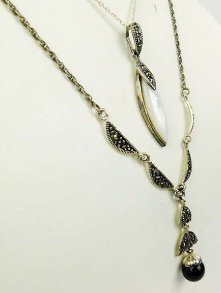 2 Sterling Silver Marcasite Necklaces
