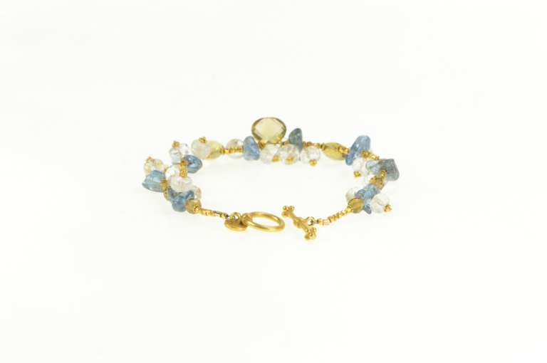 14K Yellow Gold Citrine Smoky Quartz Blue Topaz Stone Bracelet