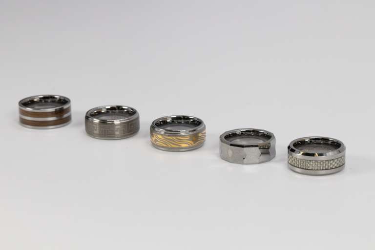Lot of 5 Size 5 Tungsten Carbide Rings in Various Styles