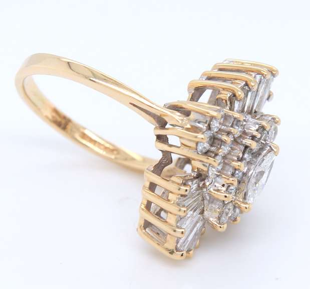 Dreamy Yellow Gold Baguette and Round Brilliant Cut Diamond Ring