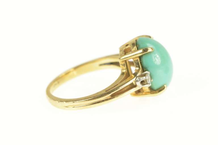 14K Yellow Gold Oval Turquoise Diamond Accent Statement Ring