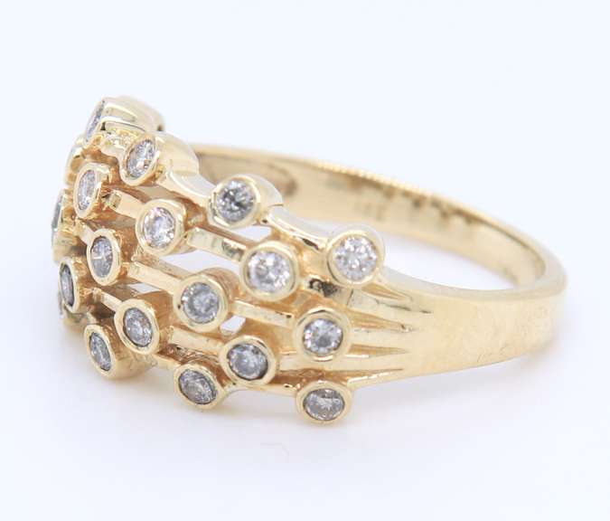Gorgeous Yellow Gold Multi Row Bezel Set Diamond Ring
