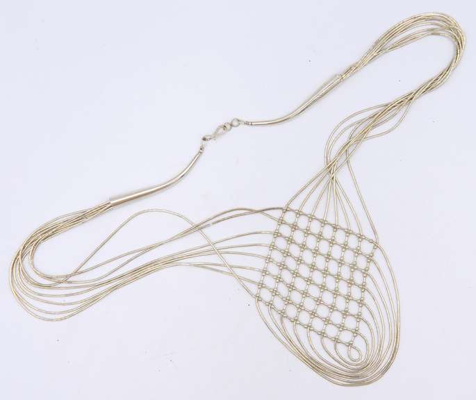 Vintage 925 Sterling Silver Basket Necklace with Dangle Earrings