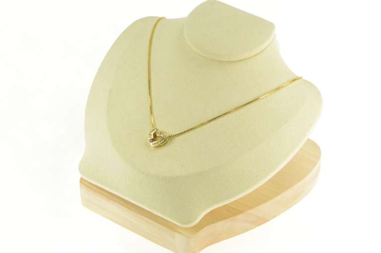 14K Yellow Gold 0.60 Ctw Diamond Ruby Heart Love Chain Necklace
