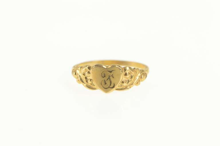 10K Yellow Gold F E Monogram Cursive Initial Heart Child Baby Ring