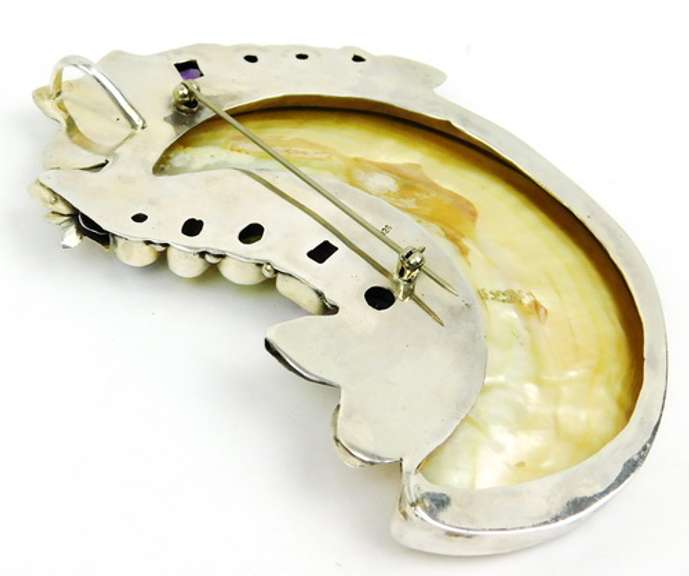 Massive Sterling Gemstone Mother of Pearl Pin/Pendant