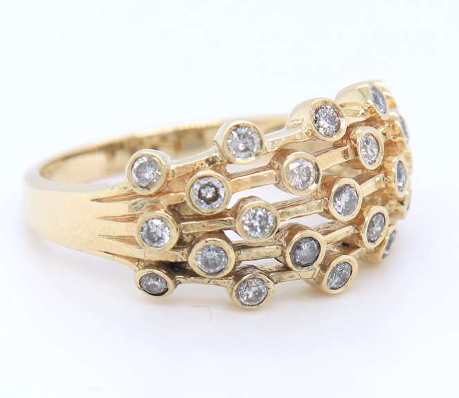 Gorgeous Yellow Gold Multi Row Bezel Set Diamond Ring