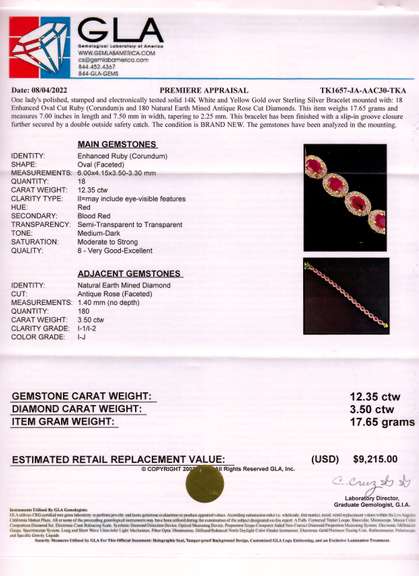 Fabulous 12.35CTW Oval Cut Ruby & 3.50CTW Diamond Tennis Bracelet in Gold Plated Sterling Silver